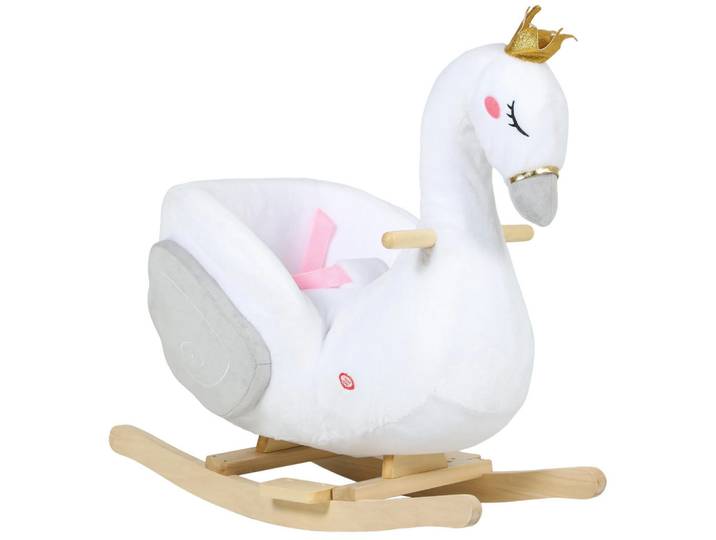 ComfortXL Schaukeltier De-10206 Schwan mit Schlaflied Weiß, Holz, 40x68x65 cm, Spielzeug, Schaukeltiere