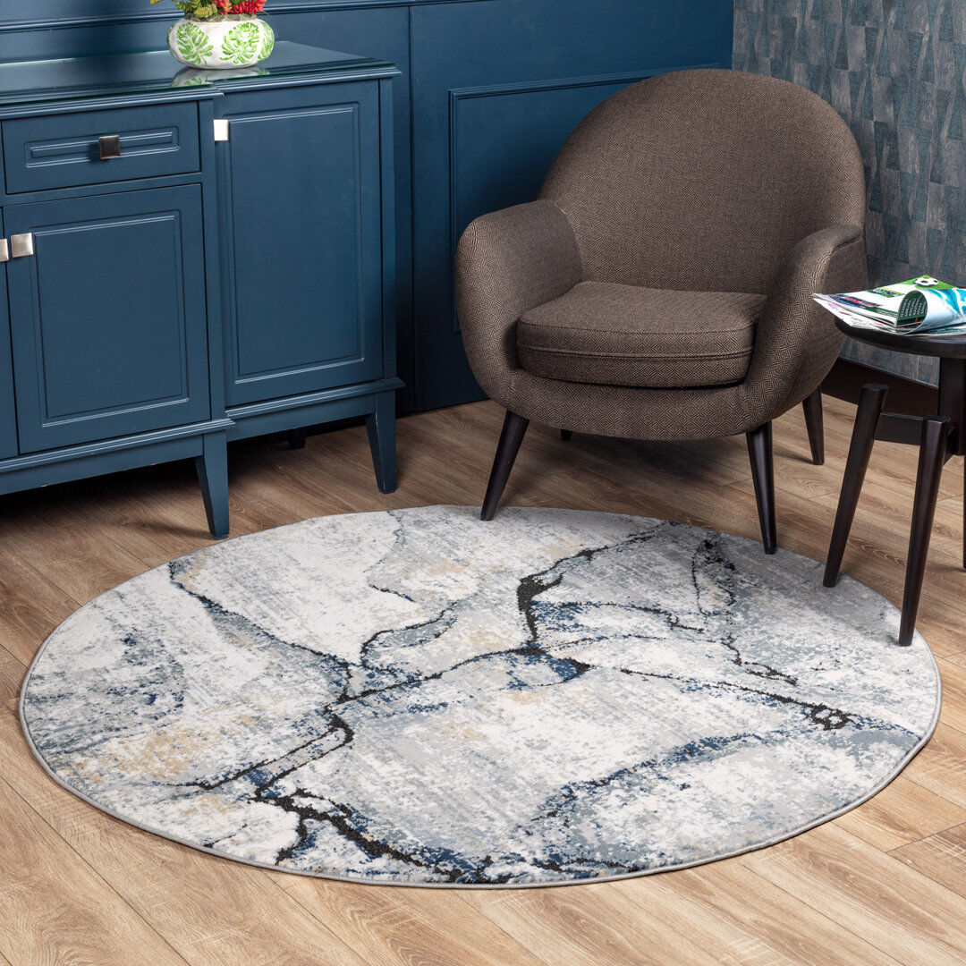 Wade Logan Palig Oriental Area Rug Silver;Black;Blue;Gray Round 160 cm