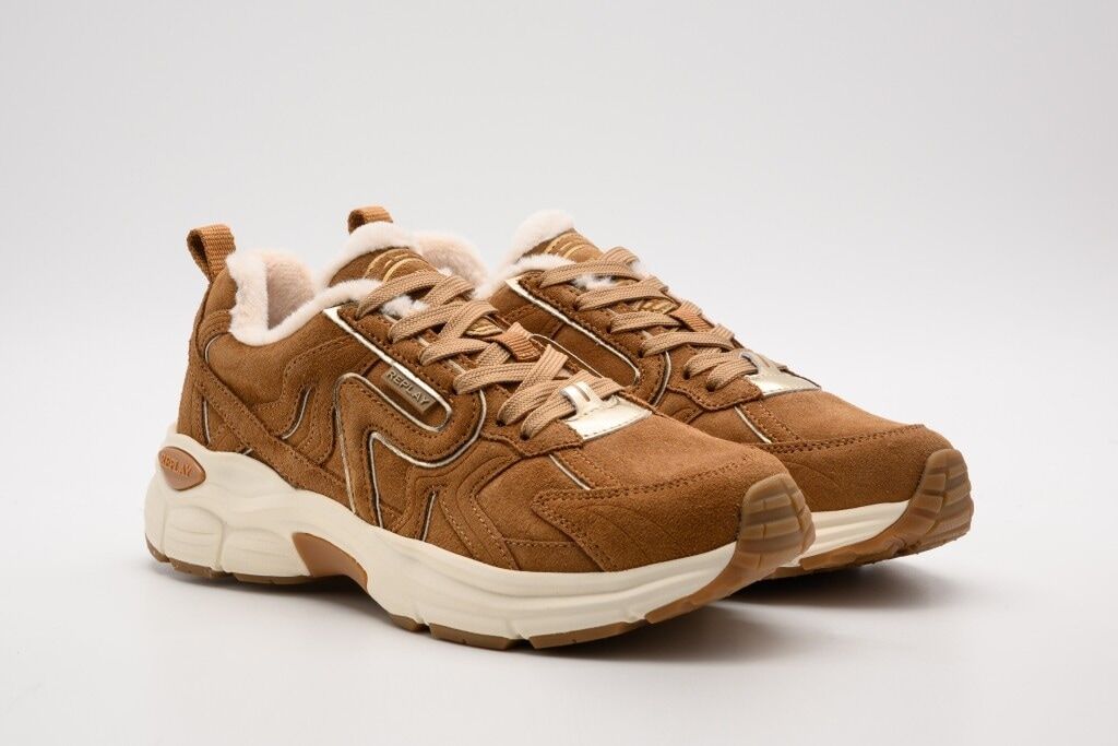 Sneaker REPLAY "HOOK VIBE", Damen, Gr. 36, Warmfutter, braun, Veloursleder, unifarben mit Farbeinsatz, Schuhe Sneaker, Ugly-Sneaker, Freizeitschuh, Halbschuh mit Logoschriftzug