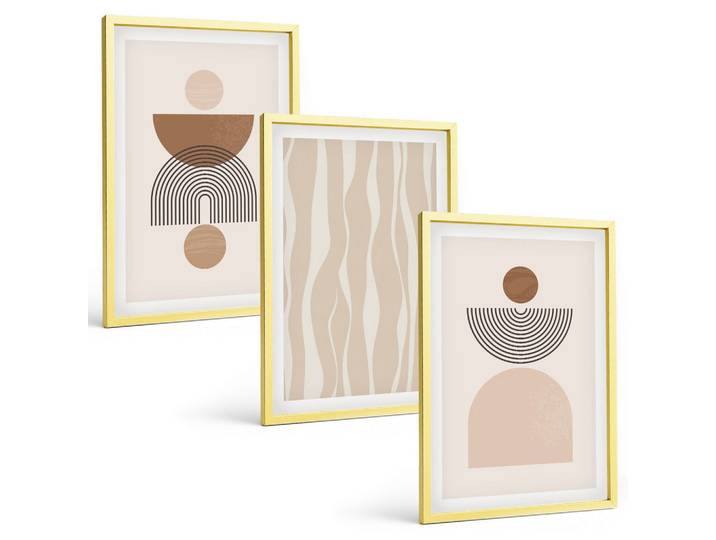 BILDER SET 3er Set - 40x60 cm Goldrahmen - Abstrakte Formen braun beige