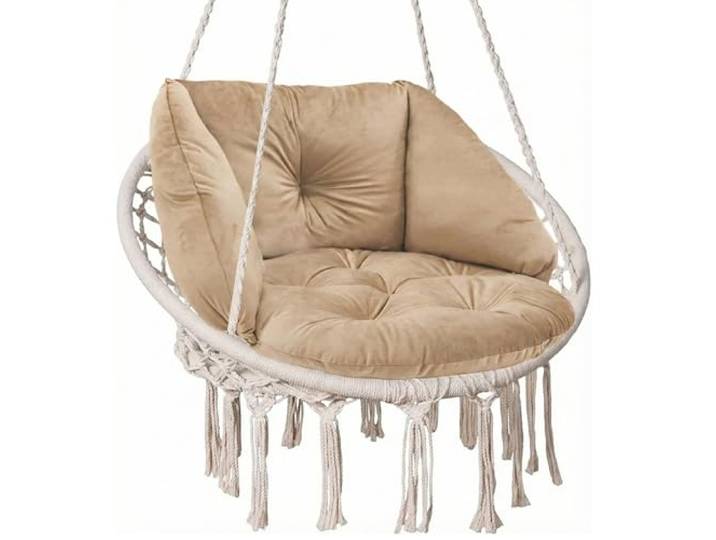 SuperKissen24. Coussin de Fauteuil Suspendu - Coussin Fauteuil Jardin - Oreillers de Oeuf Suspendu - Coussin Rond - Oreiller Moelleux - Beige