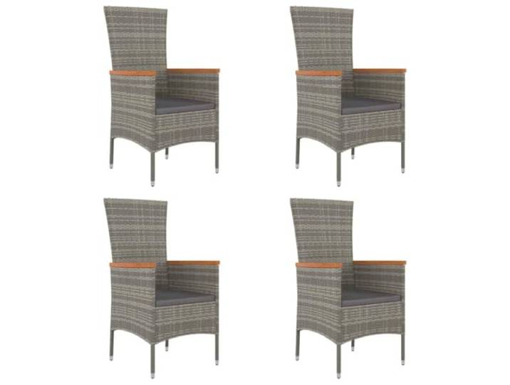 Coespram 4er Set Gartenstühle Grau Poly Rattan Terrassenstühle Bequeme Armlehnenstühle mit dunkelgrauen Kissen für Garten, Balkon und Terrasse. Akazienholz-Details sorgen für Stil.