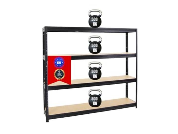 PROREGAL Schwerlastregal Dino Extra Breit 180x200x45 cm Fachlast 500kg Schwarz, Garagenregal, Lagerregal, Steckregal, Weitspannregal