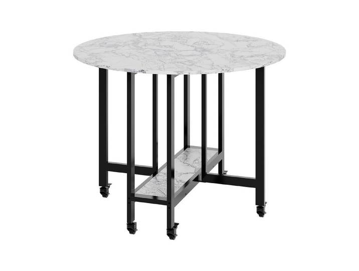 GarveeMore Esstisch Klapptisch Esstisch, Runder Küchentisch mit Ablage lappbares Design, Platzsparender Falttisch mit Klappfunktion Rollen