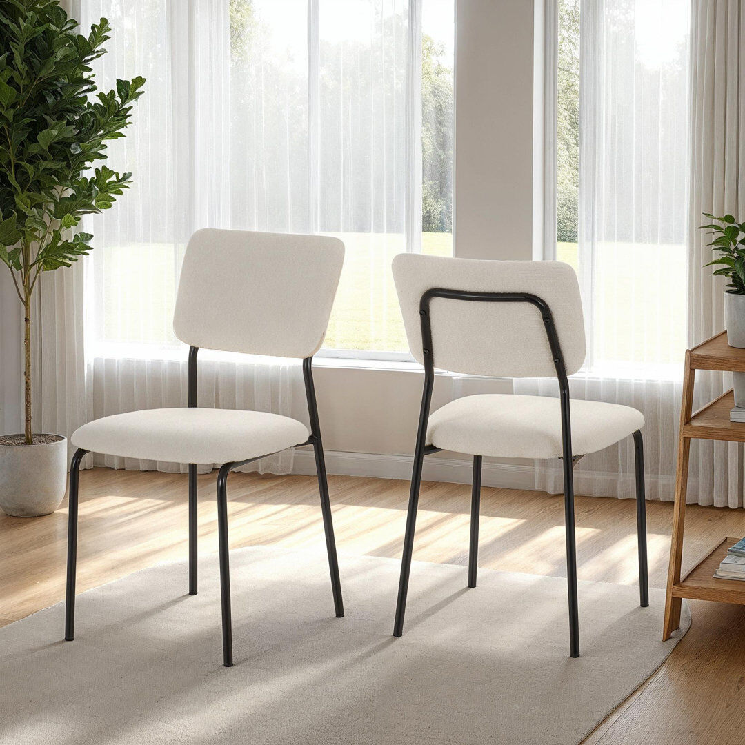 Borough Wharf Yelena 47cm H Upholstered Metal Upholstered Back Side Chair Ivory 84.5cm H X 45cm W X 53cm D
