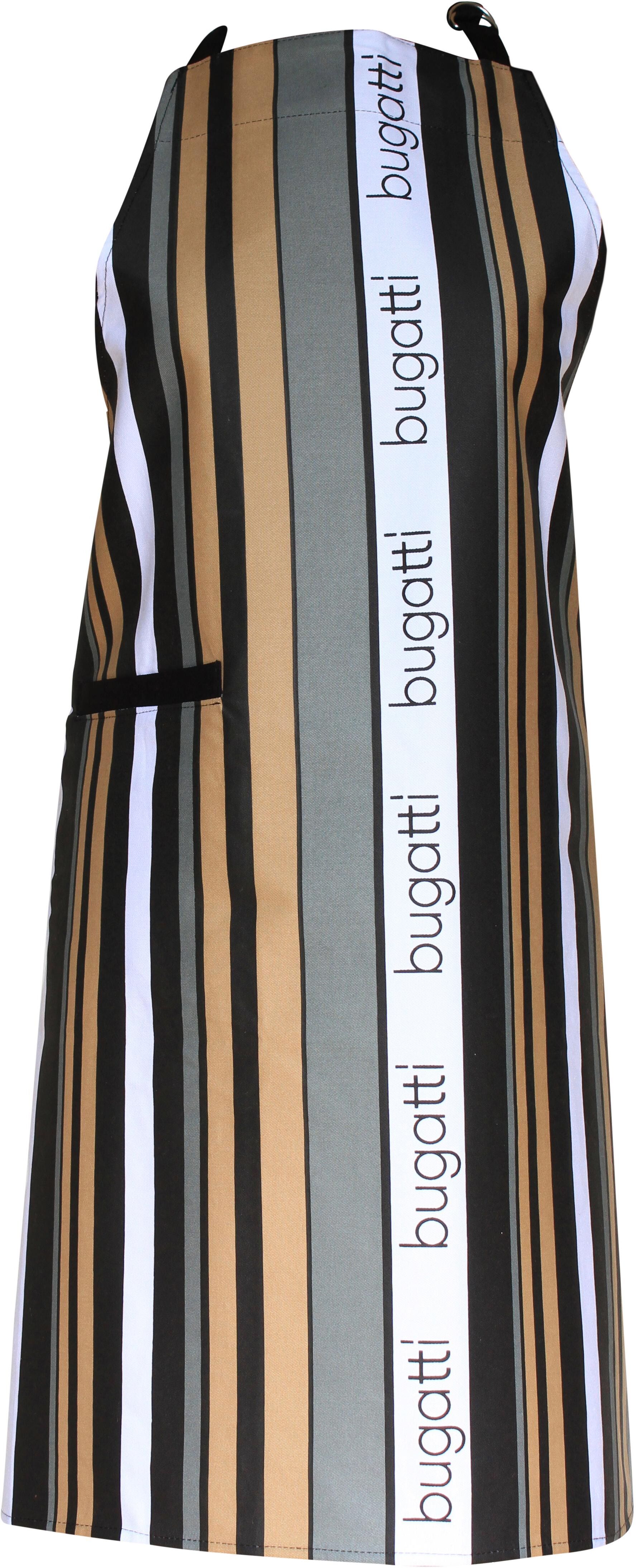 Kochschürze BUGATTI "bugatti Tape", schwarz (schwarz, grau, taupe), B:80cm L:85cm, Baumwolle, Schürzen, Kochschürze