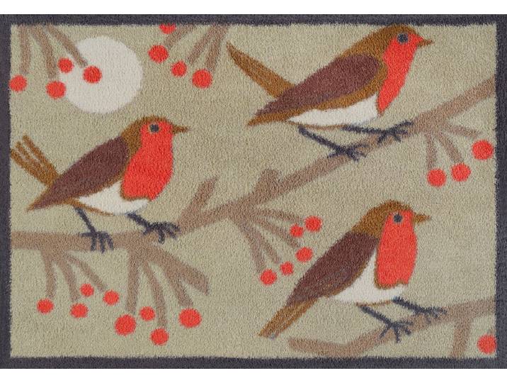Fussmatte TURTLE MAT Red Robins , bunt, B:60cm H:9mm L:85cm, Baumwolle, Teppiche, Fussmatte, waschbar und trocknergeeignet