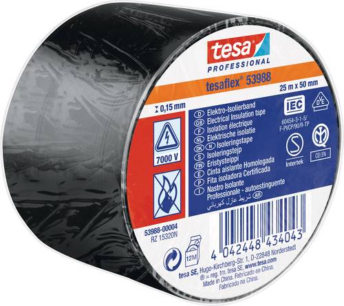 Tesa 53988-00004-00 Isolierband tesa Professional Schwarz (L x B) 25m x 50mm 1St.