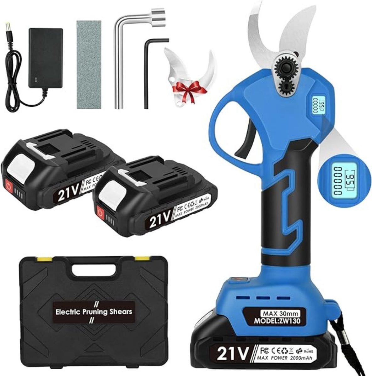 Bilivery Professionele Accu Snoeischaar met 4000mAh Accu en Draagtas - Blauw