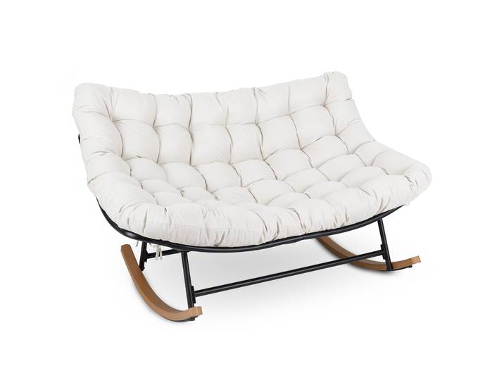 Schommelstoel voor 2 Personen Schommelstoel met Dikke Zitting en Robuust Metalen Frame Beige