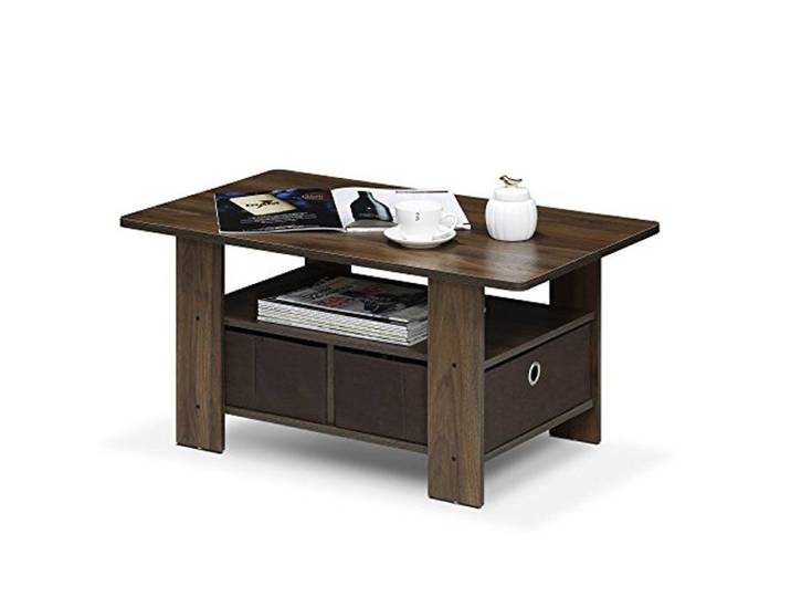 Table Basse - FURINNO - Noyer Columbia - Compacte - Avec Rangement - Design Contemporain