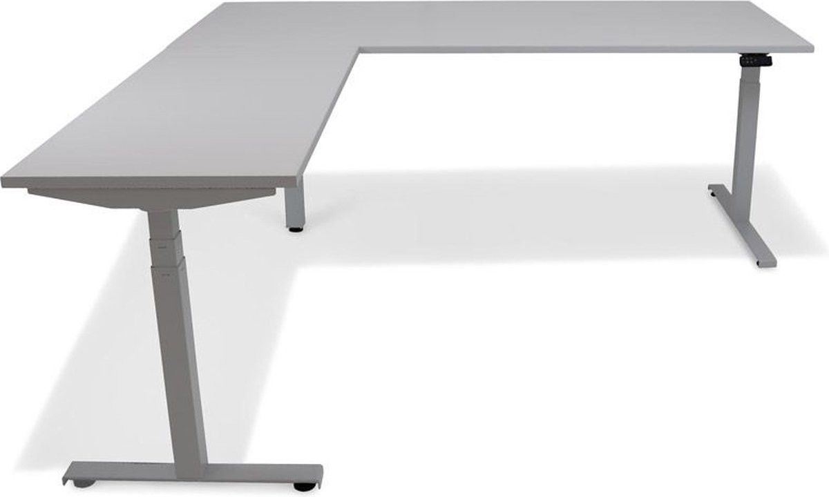 Roomforthenew Heathrow Hoek Bureau - Verstelbaar Elektrisch Zit-sta Bureau - Grijs - Aluminium Onderstel