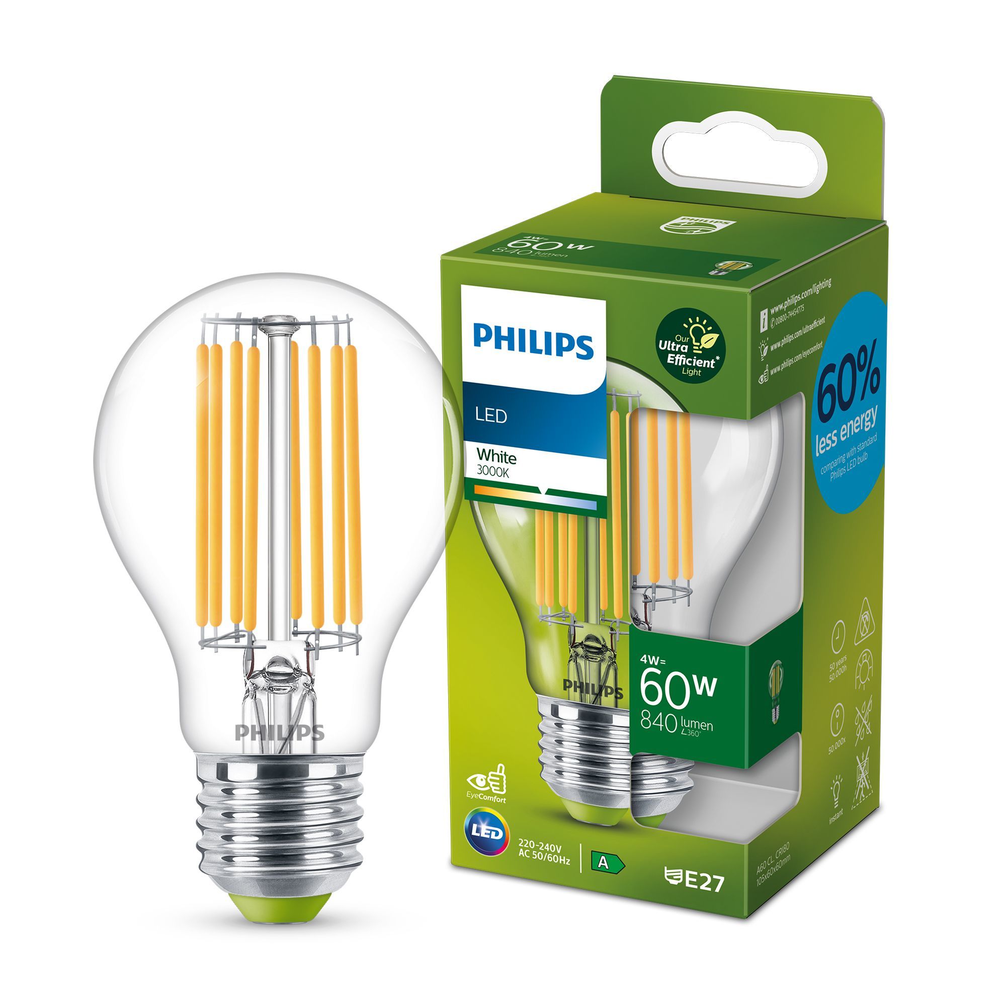 Philips LED Lampe Tropfen E27 EEK: A 840 lm Warmweiß (3000K) 8719514343788