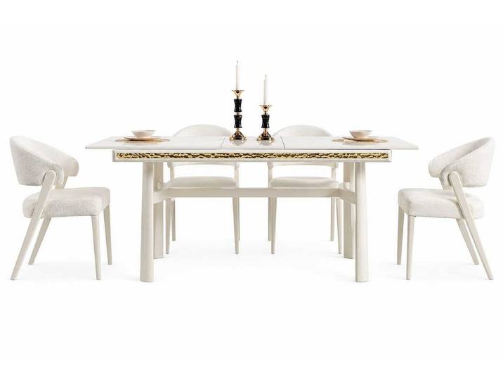 Xlmoebel Essgruppe Modernes 5-teiliges Esszimmer Set mit Tisch und 4 Stühlen in Weiß, (Essgruppe, 5-tlg., 5-teilig), Made in Europa
