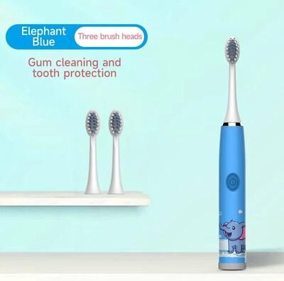 Uplift Essentials Children's Sonic Electric Toothbrush   Colorful Cartoon Design For Kids   USB Rechargeable & Waterproof blue