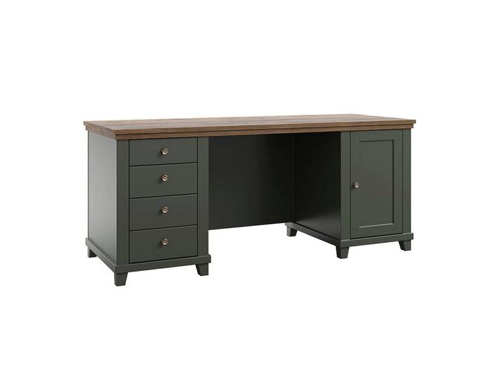 Petits-meubles Schreibtisch Martin Grün und Holz, Holzwerkstoff, 4 Schubladen, 70x77x180 cm, Büromöbel, Schreibtische, Bürotische