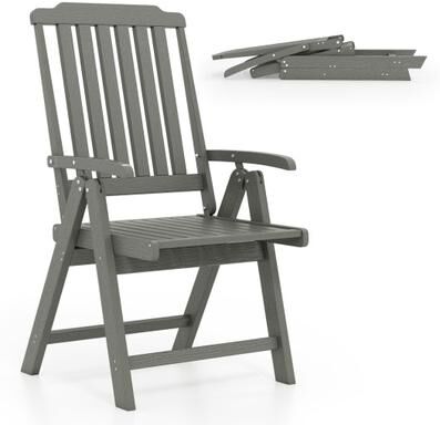 Costway Foldable Patio Chair All-Weather HDPE Outdoor Dining Chair with Armrest-Gray