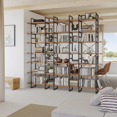 "Davee 99.6 inches inches High Large Size 7-Tier Walnut Color Display Etagere Bookshelves - 99.6"" H x 106"" W x 12.5"" D"
