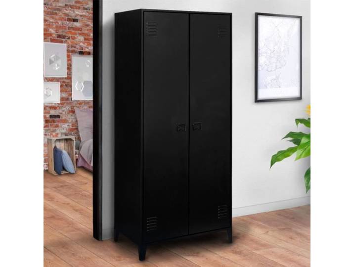 IDMARKET Armoire vestiaire penderie ESTER 2 portes métal noir design industriel
