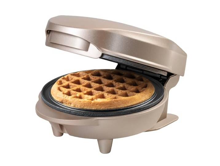 Bestron Mini-wafelijzer voor klassieke wafels, wafelijzer met antiaanbaklaag, voor kinderfeestjes, Familiefeest, Pasen of Kerst, Satin Collection, kleur: Lichtbeige