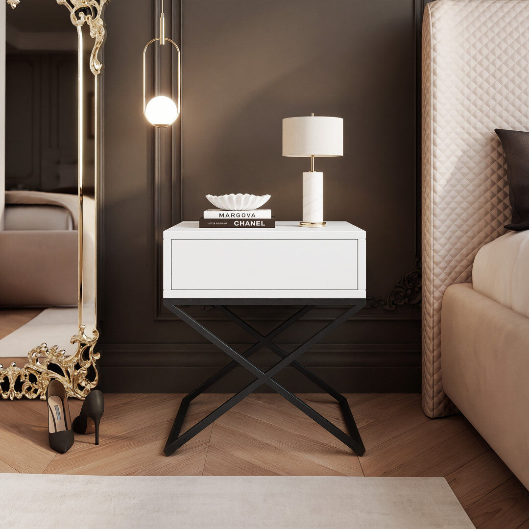 Brayden Studio 45 cm W Bedside Table black/white 50cm H X 45cm W X 35cm D