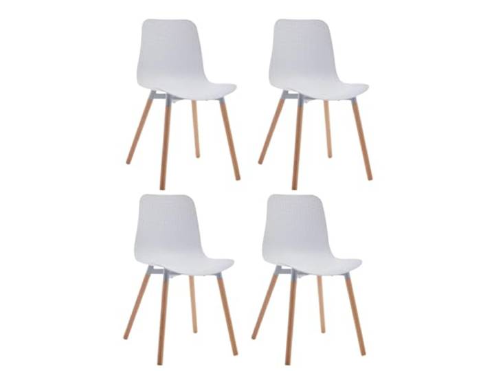 SHIITO Modell Ragnar - Packung mit 4 Esszimmerstühlen im nordischen Stil, Anders und elegant, 47 x 42 x 84 cm, Weiß, mit Buchenbeinen