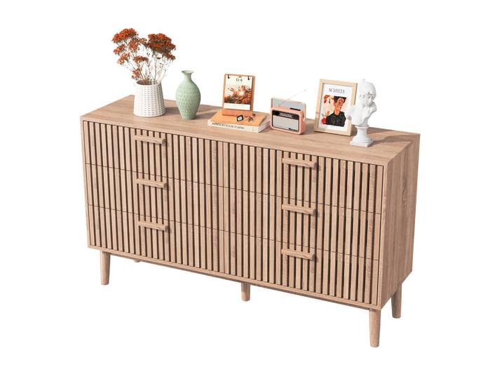 Shopentra Holzkommode 6 Schubladen minimalistisch großes Stauvolumen, Naturfarben, 34x73x100 cm, Kleinmöbel, Kommoden, Kommoden
