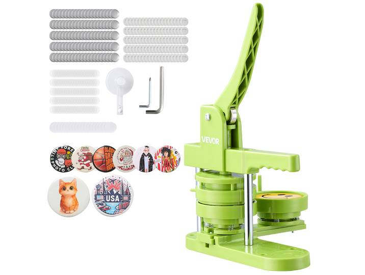 Vevor Machine A Badge Bouton\, 75 Mm\, Presse A Badges En Plastique Avec 100 Kits De Badges\, Cutter Circulaire\, Cles Hexagonales\, Poignee Ergonomique\, Pour Diy Personnalisation\, Enfants Et Adultes\, Vert