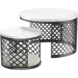 STILVORA Couchtisch-Set MDF und Metall Weiß, 2-teilig mit Haustierkissen