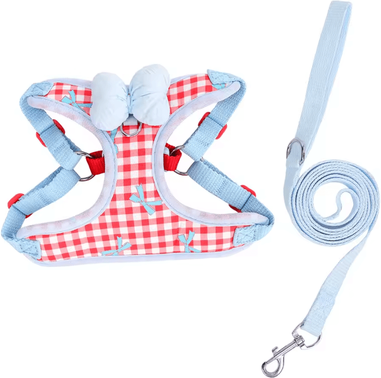 Inspire Curations BowCharm Reflective Small Dog Harness Vest With Leash Breathable & Secure Outdoor Fit red l