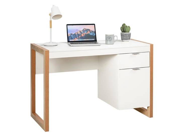 GIANTEX Bureau Informatique en MDF avec 2 Tiroirs Table d'Etude pour Chambre Bureau Domicile Style Moderne 112 5X50X75CM Blanc