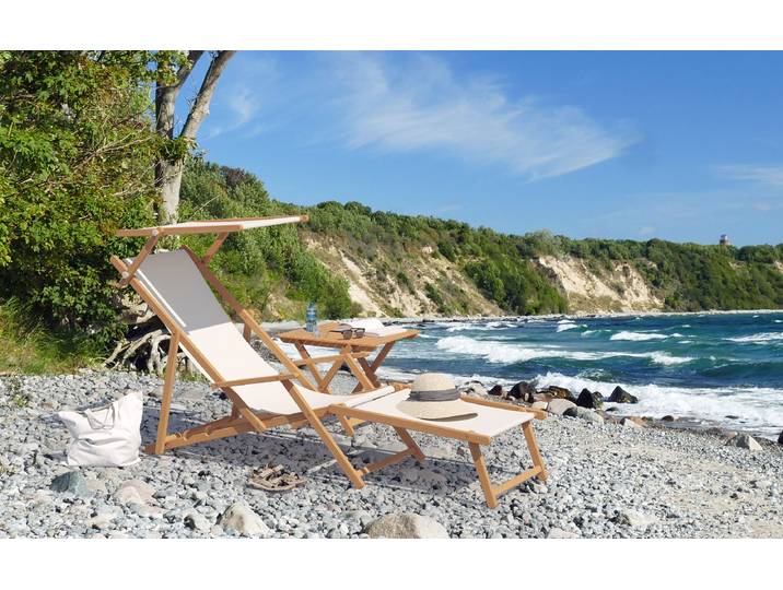 Holz-Liegestuhl Natur Klappstuhl Strand-Liege Stofffarbe Weiß
