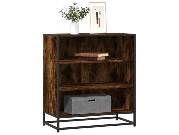 HEFZGDB Modernes Sideboard mit Metallgestell und industriellem Look aus Holzwerkstoff und Metall – Aufbewahrungsmöbel mit Stauraum in Räuchereiche, Beistellschrank mit offenen Fächern
