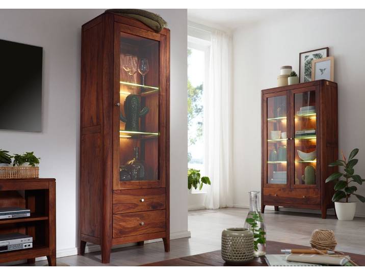 Vitrine Sheesham 60x40x178 walnuss geölt BROOKLYN #26