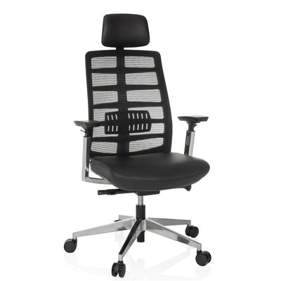 Bürostuhl / Chefsessel SPINIO ELITE L Rücken Netzstoff / Sitz Leder schwarz hjh OFFICE