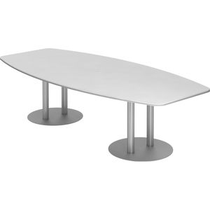 Hammerbacher Konferenztisch KT28S, Tonnenform, 280 x 74 x 85 / 130cm, weiß / silber