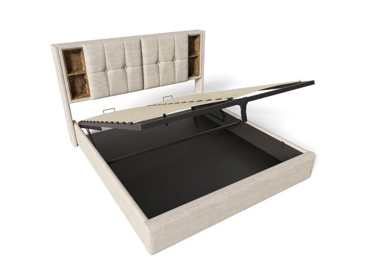 Oxeza Polsterbett 140/200 cm Beige mit kabellosem USB-C-Ladeanschluss und Speicherplatz (Ohne Matratze), Naturfarben, Mode, Rechteckig, 140x200 cm, Schlafzimmer, Betten, Polsterbetten