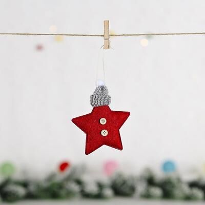 Inspired Deals Knitted Star Christmas Tree Ornament With Festive Hat Hanging Decoration red