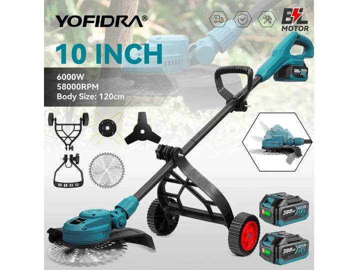 YOFIDRA 10 pouces tondeuse à gazon électrique sans brosse 6000W 58000 tr/min jardin pliable coupe gazon outil de jardin pour Makita 18V batterie broche