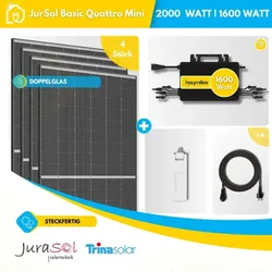 Balkonkraftwerk 2000 Watt 800 Watt - Bifazial Doppelglas - Hoymiles Wechselrichter - JurSol BASIC MINI XXL 2000 Watt