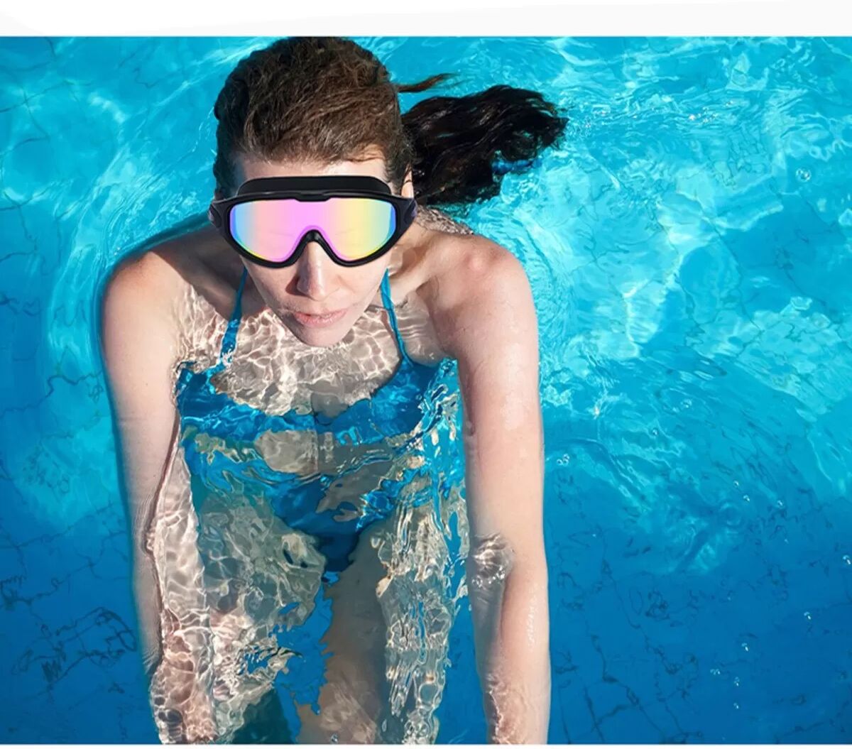 INF Schwimmbrille für Erwachsene mit großem Rahmen, 180° Weitwinkel, Anti-Beschlag & UV-Schutz, Silikon + PC, inkl.