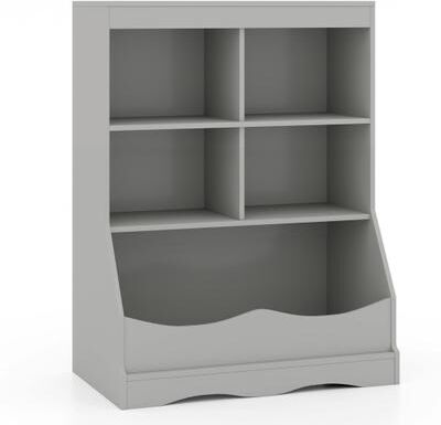 Costway 3-Tier Children's Multi-Functional Bookcase Toy Storage Bin Floor Cabinet-Gray