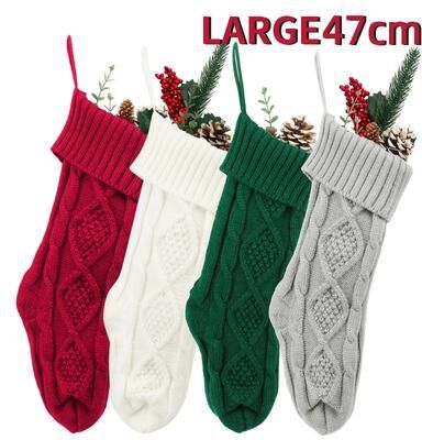 Inspired Living Cozy Large Knitted Christmas Stocking Gift Bag For Fireplace & Holiday Decor green