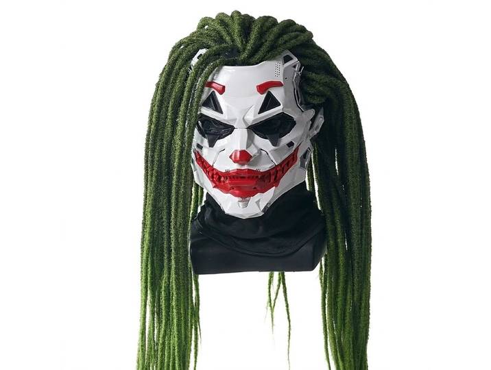 Masque de robot clown futuriste avec perruque à tresses vertes, masque d'Halloween effrayant pour hommes adultes, masque de cosplay de joker effrayant pour fête d'Halloween, maison hantée, masque de déguisement, accessoires de costume
