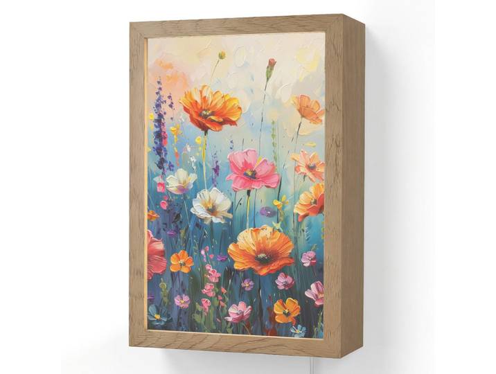 OnlyWow Wandleuchte - Blumen - Natur - Aquarell - Kunst - 20x30 cm, Mehrfarbig, Holzwerkstoff, Rechteckig, LED integriert, 20x30x8 cm, Lampen & Leuchten, Innenbeleuchtung, Wandlampe