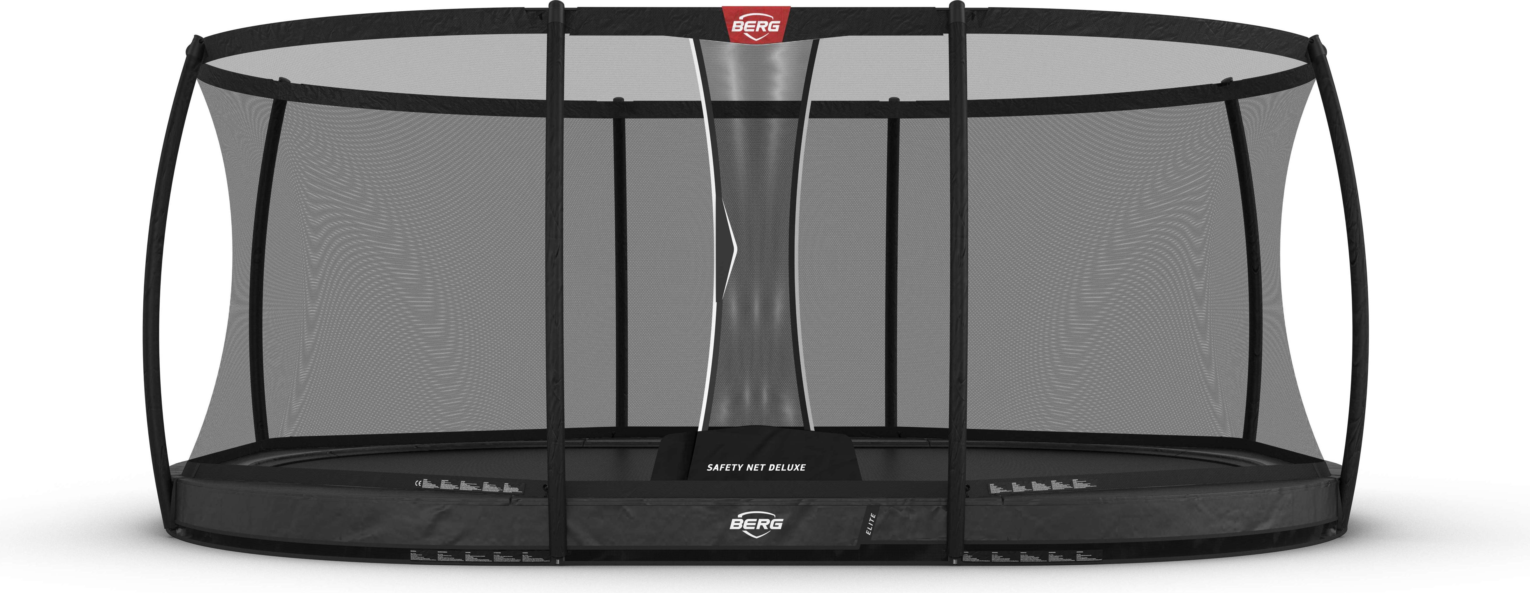 BERG Trampolin Oval 520 cm Grand Elite InGround grau + Safety Net Deluxe Airflow pro