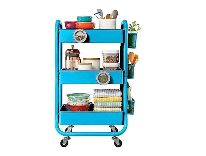DFHetFH Rollwagen 3-stufiger Rollwagen Aus Metall Mit Abnehmbarem Griff Für Küche, Esszimmer, Büro, Sortierküche, Aufbewahrungsregal Küchenwagen(Blue)