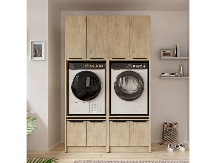Set de buanderie B 220cm Marron/Imitation chêne clair