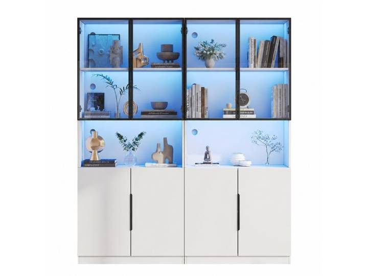 Vitrine moderne blanche bibliothèque pour objets de collection LED réglable 160x30x200cm