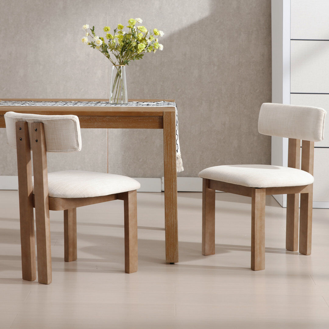 17 Stories Upholstered Dining Chairs Rustic Countryside Wooden Kitchen Chairs Mid Century Side Chairs for Living Room/Lounge/Restaurant Beige/Brown Wood 76.5cm H X 47cm W X 51cm D